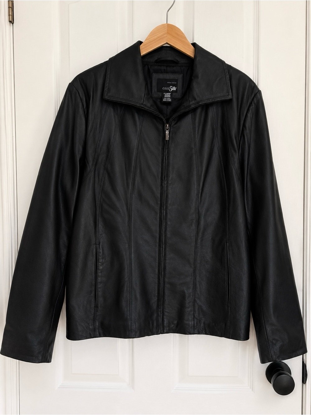 Y2K Genuine Leather Biker Jacket Black Size XL